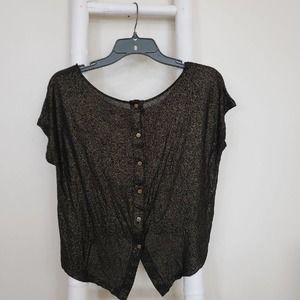 Jennifer Lopez Black and Gold Short Sleeve Top Sz S